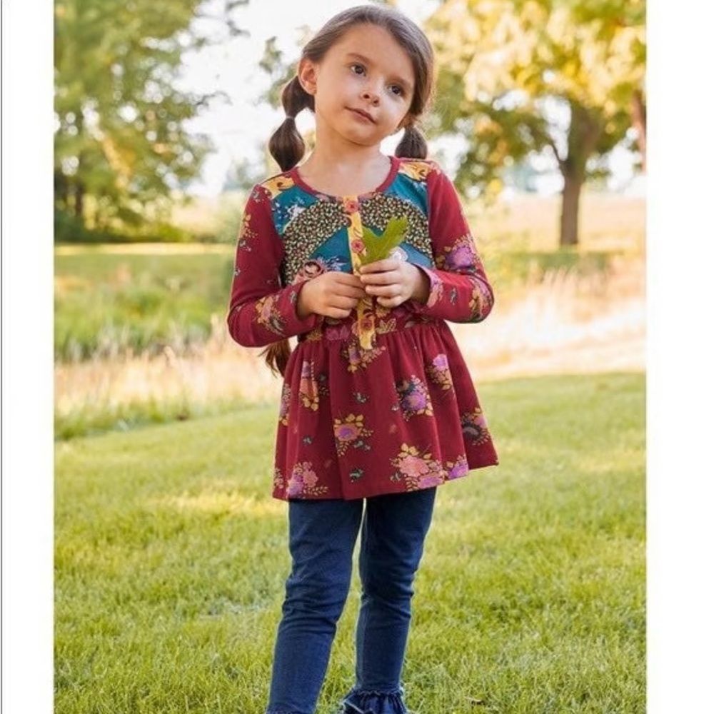 Matilda Jane Teal and Burgundy Floral Girl Shirt